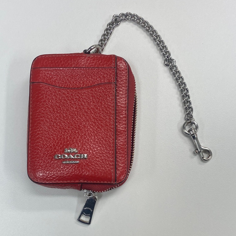 Coach Red Leather Card Case Key Wallet